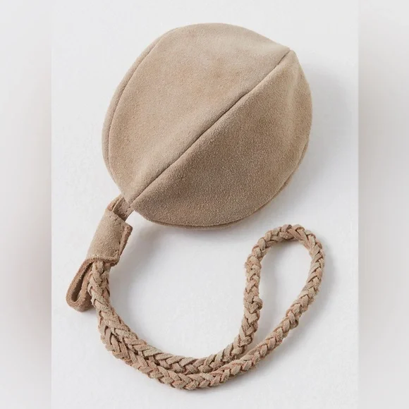 NWT Free People Kingsley Small Rounded Suede Braided Strap Wristlet in Natural - Picture 2 of 8